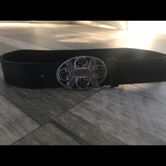 Vintage Black Belt Mauve Belt Buckle - Picture 5 of 5